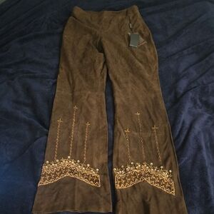 MABRUN PELLE Mapel/Brown Embroidered Women's Trousers Size 44 100% Leather NWT